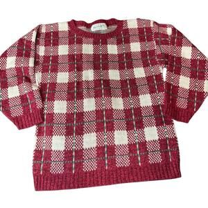Vintage 80s Glamour Knit Sweater Plaid Christmas Holiday Grannycore See Measures